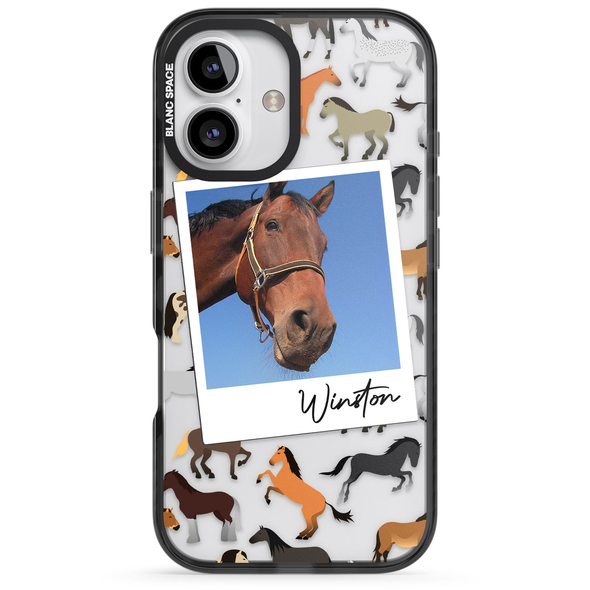 iPhone 16 Pro Max Personalised Horse Polaroid Black Impact Phone Case