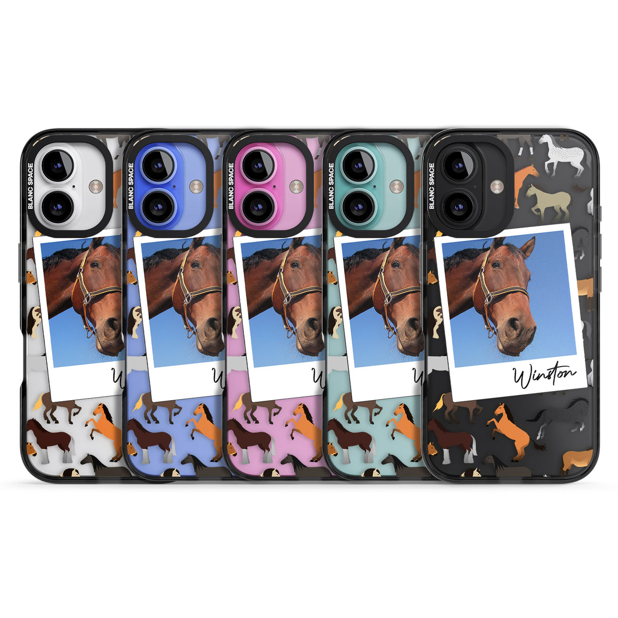 iPhone 16 Pro Max Personalised Horse Polaroid Black Impact Phone Case