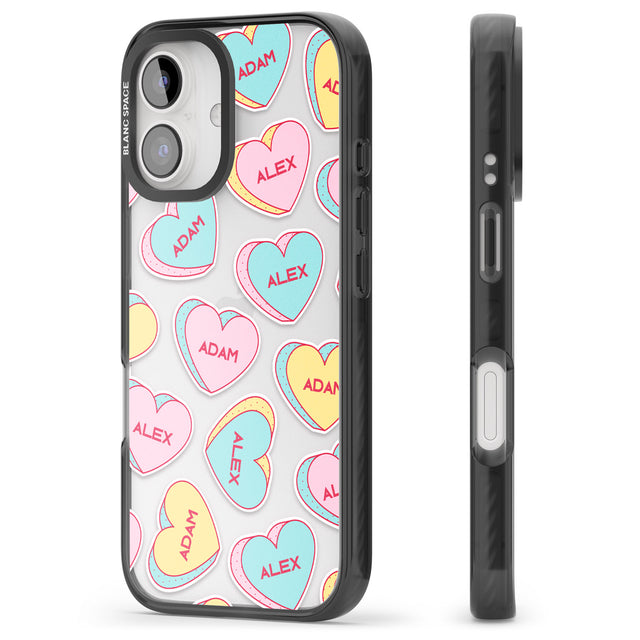 iPhone 16 Pro Max Personalised Text Love Hearts Black Impact Phone Case