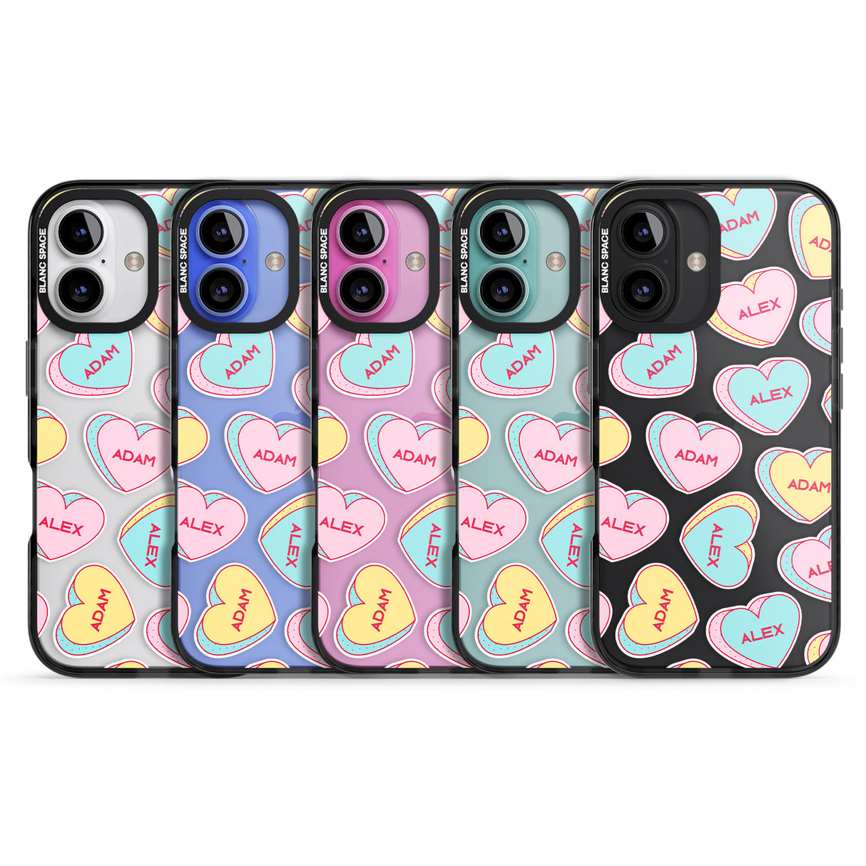 iPhone 16 Pro Max Personalised Text Love Hearts Black Impact Phone Case