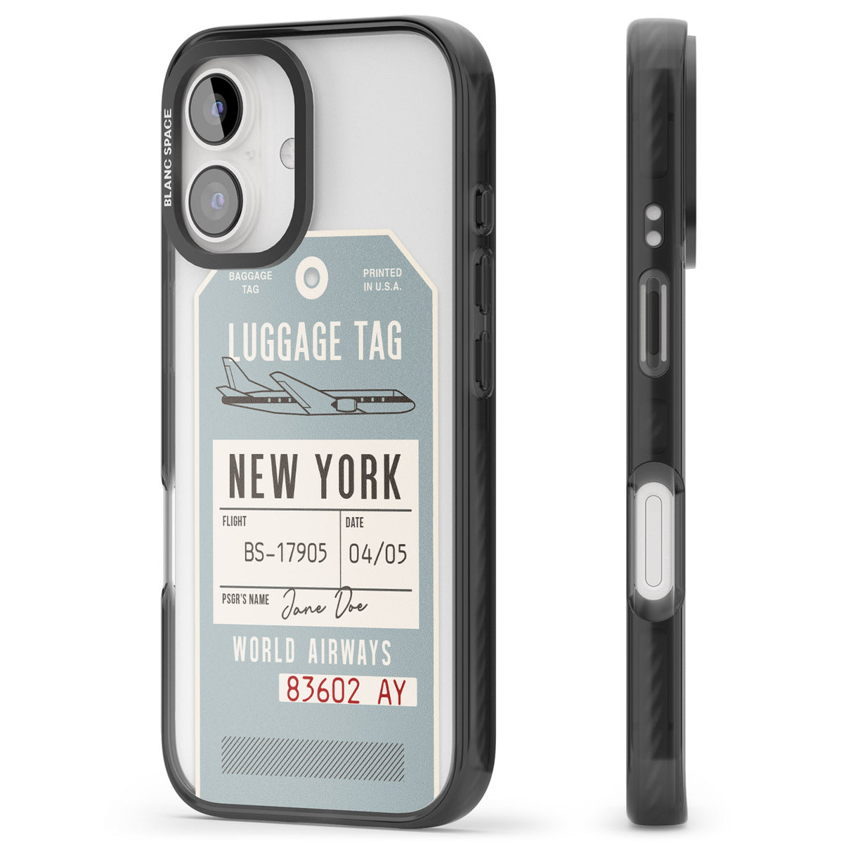 iPhone 16 Pro Max Personalised Vintage USA Luggage Tag Black Impact Phone Case