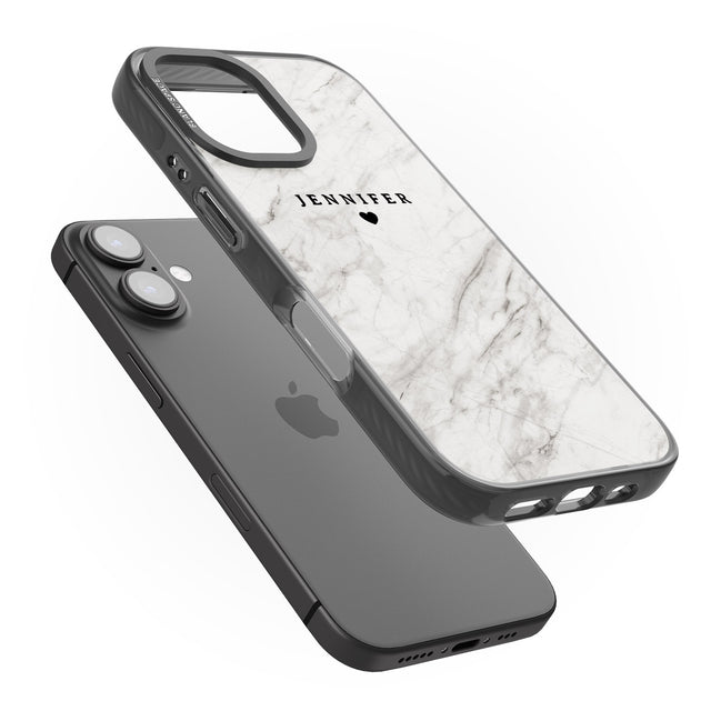 iPhone 16 Pro Max Personalised Light Grey & White Marble Texture Black Impact Phone Case