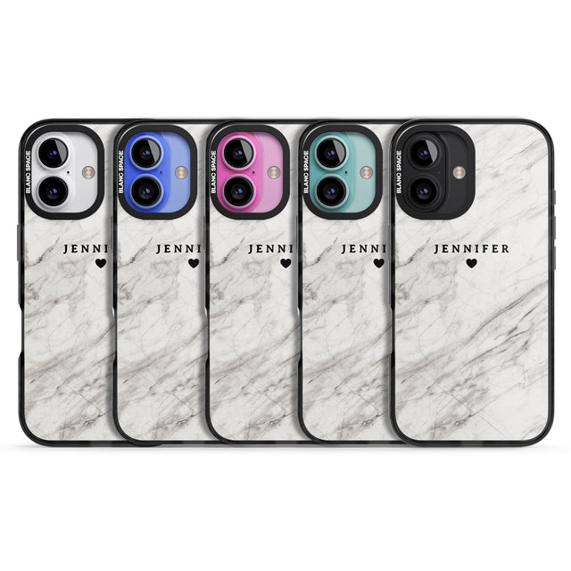 iPhone 16 Pro Max Personalised Light Grey & White Marble Texture Black Impact Phone Case