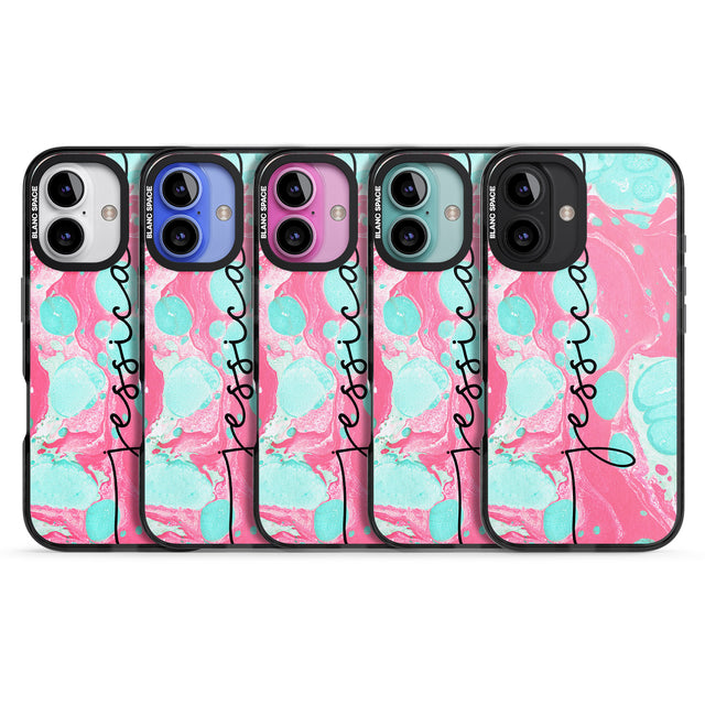 iPhone 16 Pro Max Personalised Turquoise & Pink - Marbled Black Impact Phone Case