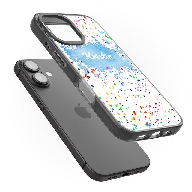 iPhone 16 Pro Max Personalised Rainbow Paint Splatter Black Impact Phone Case