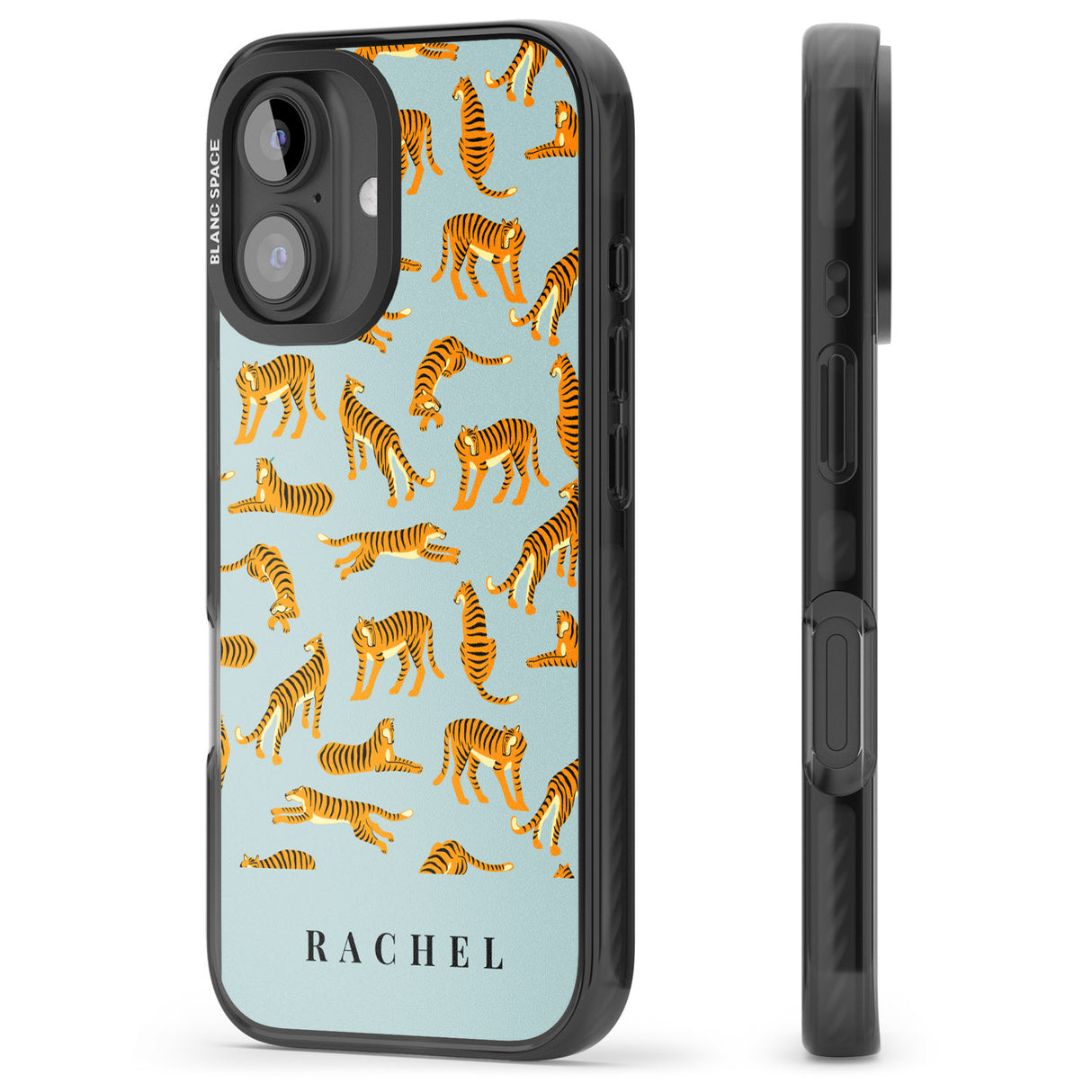 iPhone 16 Pro Max Personalised Tiger Pattern: Turquoise Blue Black Impact Phone Case