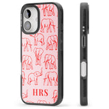 iPhone 16 Pro Max Personalised Red Elephant Outlines on Pink Black Impact Phone Case