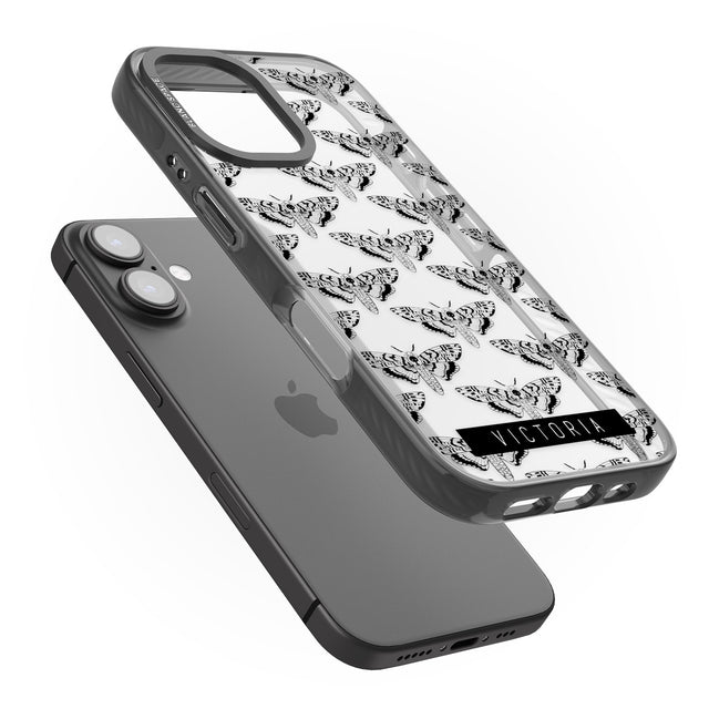 iPhone 16 Pro Max Personalised Hawk Moth Pattern Black Impact Phone Case