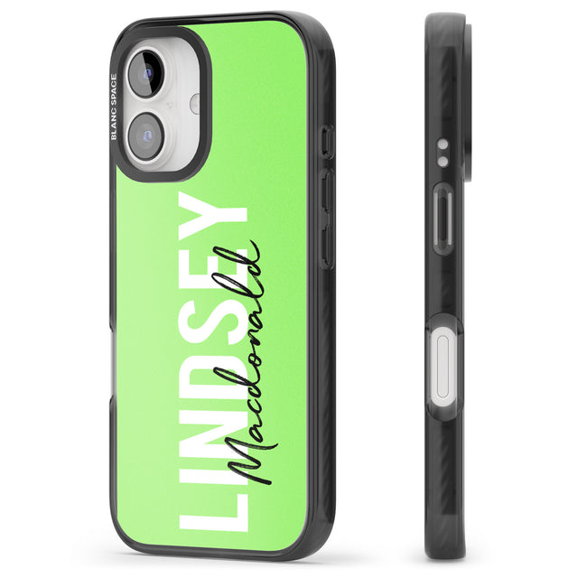 iPhone 16 Pro Max Personalised Bold Name: Lime Black Impact Phone Case