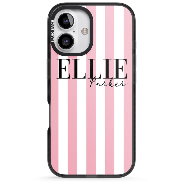 iPhone 16 Pro Max Personalised Pink Stripes Black Impact Phone Case