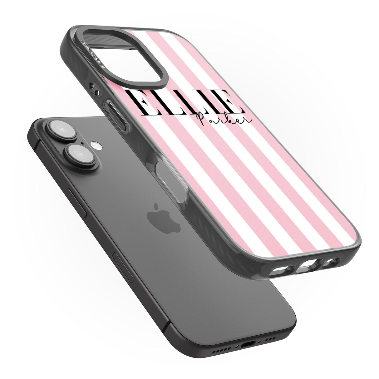 iPhone 16 Pro Max Personalised Pink Stripes Black Impact Phone Case