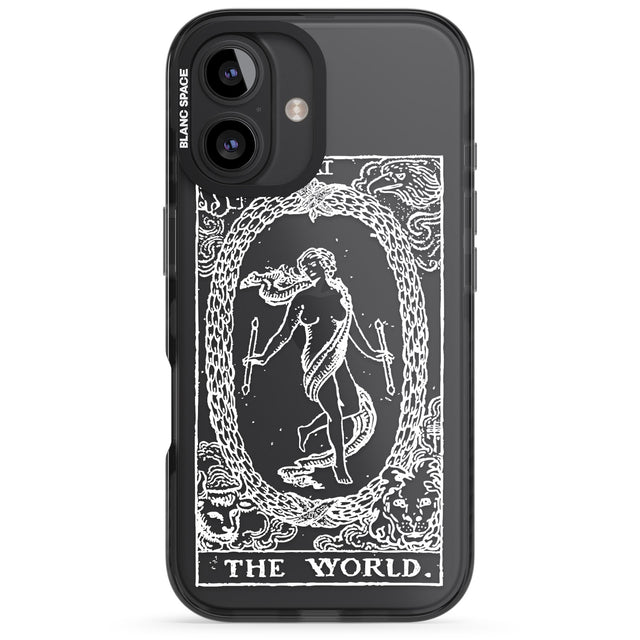 iPhone 16 Pro Max Personalised The World Tarot Card - White Transparent Black Impact Phone Case