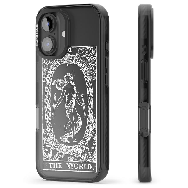 iPhone 16 Pro Max Personalised The World Tarot Card - White Transparent Black Impact Phone Case