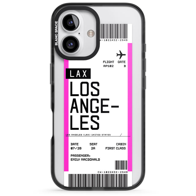 iPhone 16 Pro Max Personalised Los Angeles Boarding Pass Black Impact Phone Case