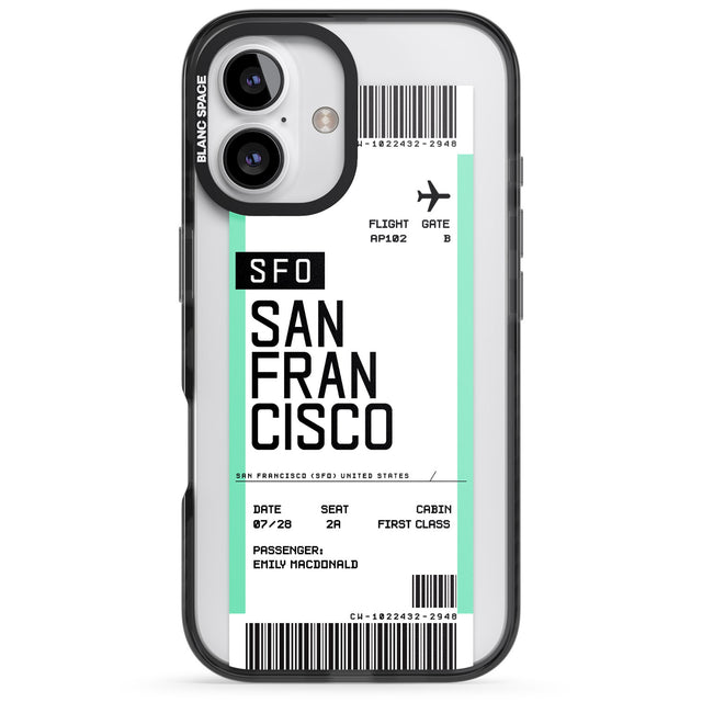 iPhone 16 Pro Max Personalised San Francisco Boarding Pass Black Impact Phone Case