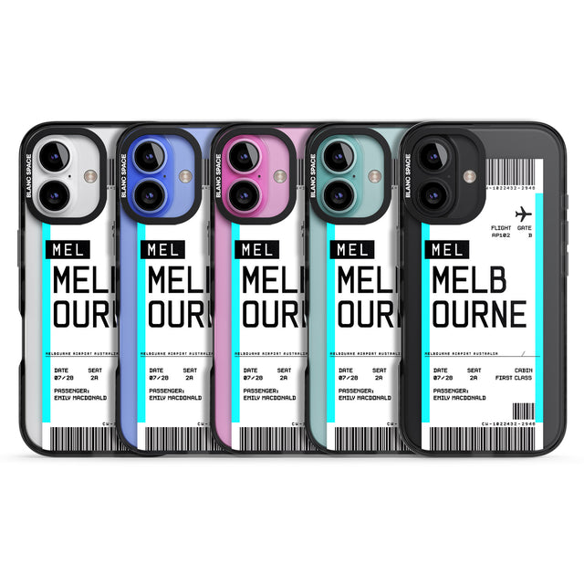 iPhone 16 Pro Max Personalised Melbourne Boarding Pass Black Impact Phone Case