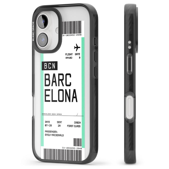 iPhone 16 Pro Max Personalised Barcelona Boarding Pass Black Impact Phone Case