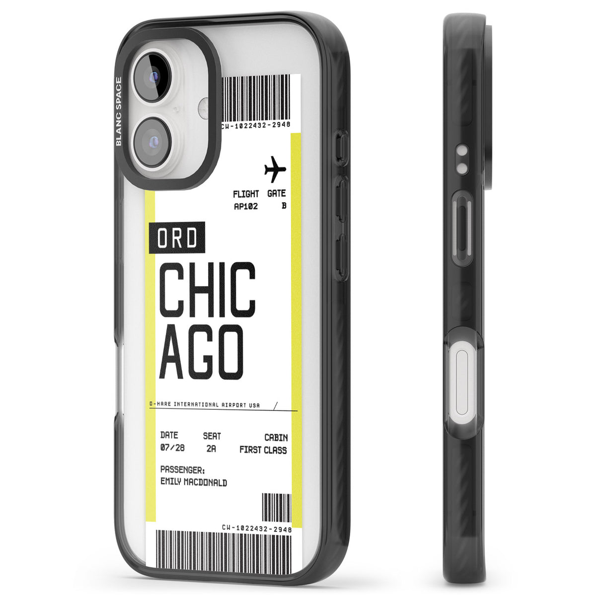 iPhone 16 Pro Max Personalised Chicago Boarding Pass Black Impact Phone Case