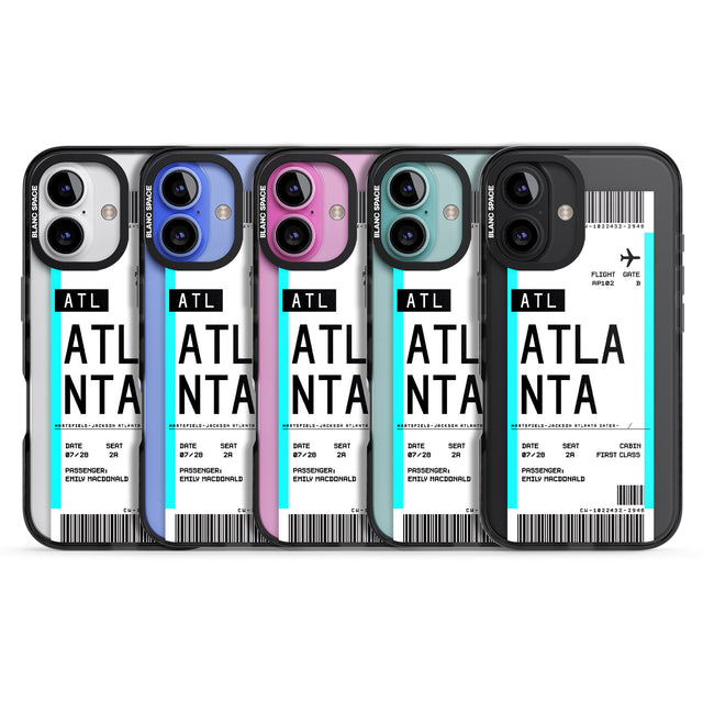 iPhone 16 Pro Max Personalised Atlanta Boarding Pass Black Impact Phone Case