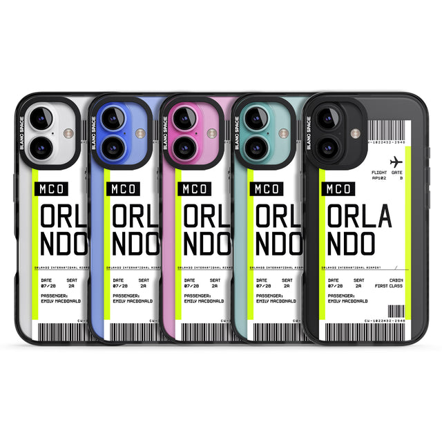 iPhone 16 Pro Max Personalised Orlando Boarding Pass Black Impact Phone Case