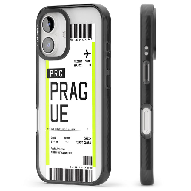 iPhone 16 Pro Max Personalised Prague Boarding Pass Black Impact Phone Case