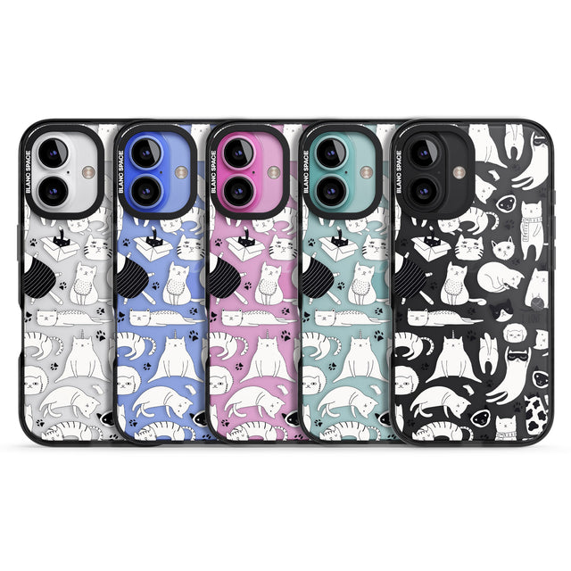 iPhone 16 Pro Max Cartoon Cat Collage - Black & White Black Impact Phone Case