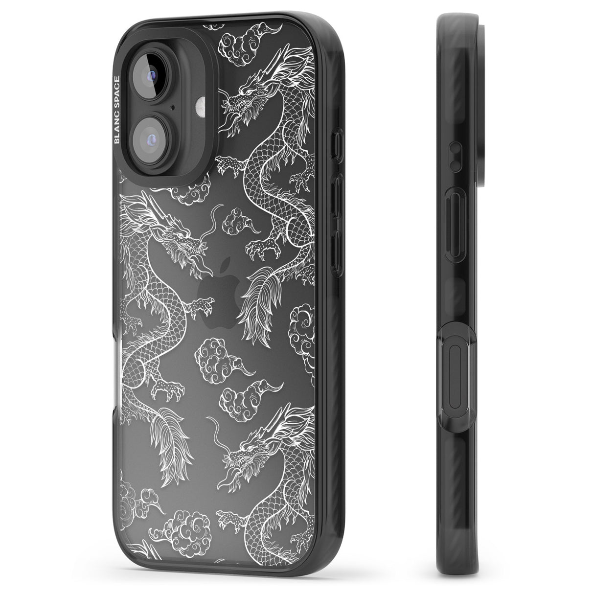 iPhone 16 Pro Max White Dragon Pattern Black Impact Phone Case