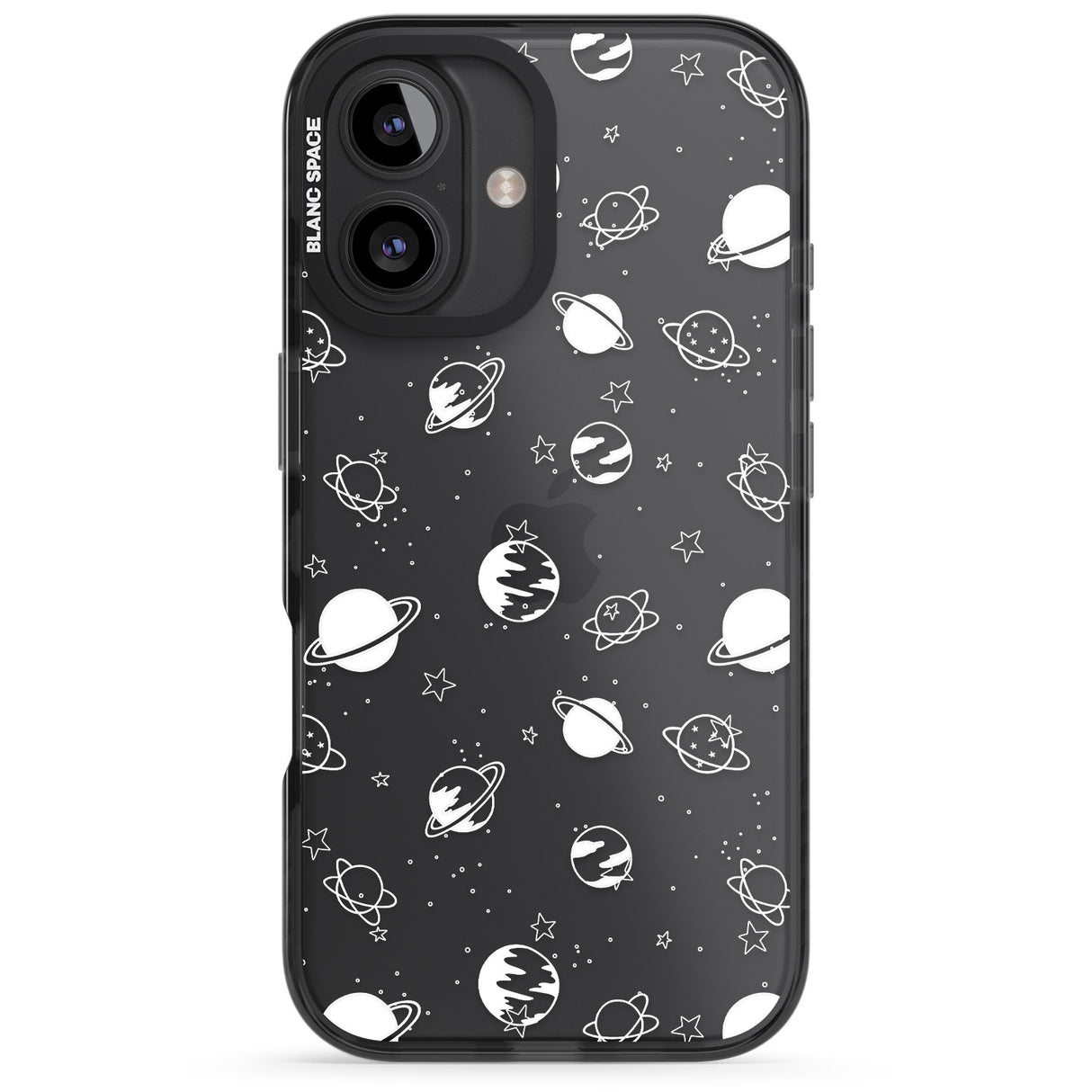 iPhone 16 Pro Max White Planets on Clear Black Impact Phone Case