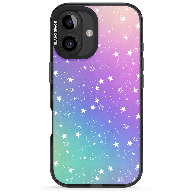 iPhone 16 Pro Max White Stars on Pastels Black Impact Phone Case