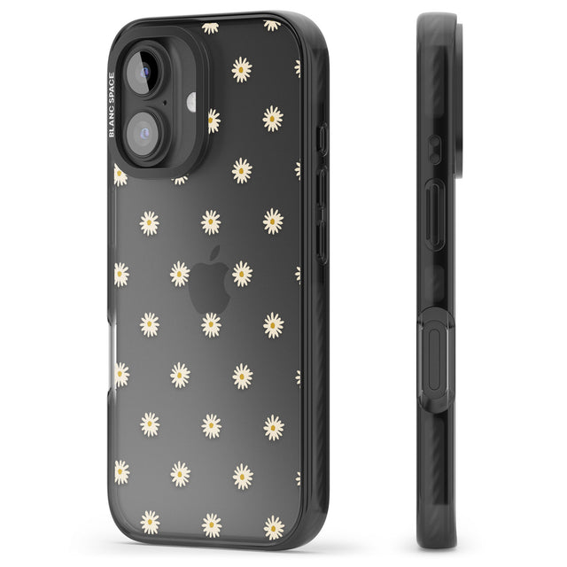 iPhone 16 Pro Max Daisy Pattern Transparent Cute Floral Black Impact Phone Case