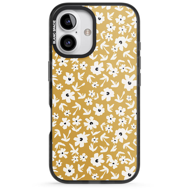 iPhone 16 Pro Max Floral Print on Mustard Cute Floral Black Impact Phone Case