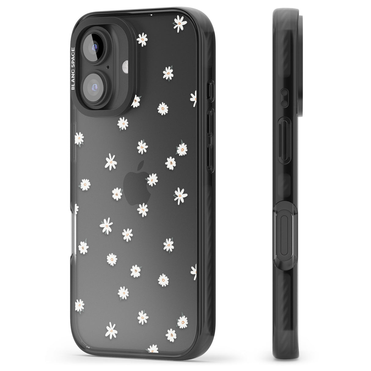 iPhone 16 Pro Max Painted Daises on Transparent Black Impact Phone Case