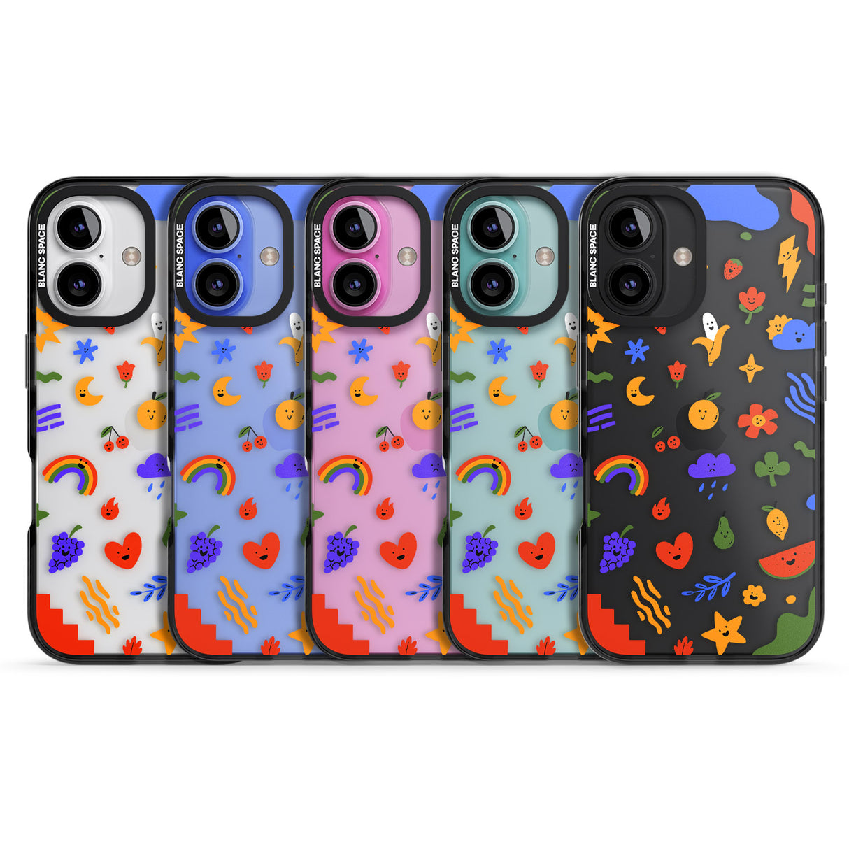 iPhone 16 Pro Max Mixed Cute Icon Pattern - Clear Black Impact Phone Case