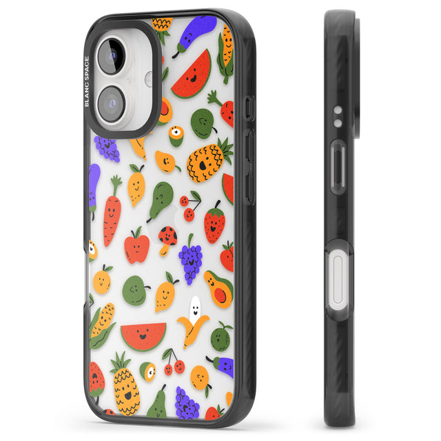 iPhone 16 Pro Max Mixed Kawaii Food Icons - Clear Black Impact Phone Case