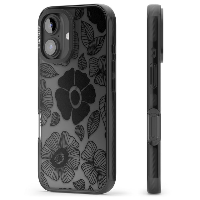 iPhone 16 Pro Max Black Flowers Black Impact Phone Case