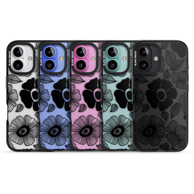 iPhone 16 Pro Max Black Flowers Black Impact Phone Case