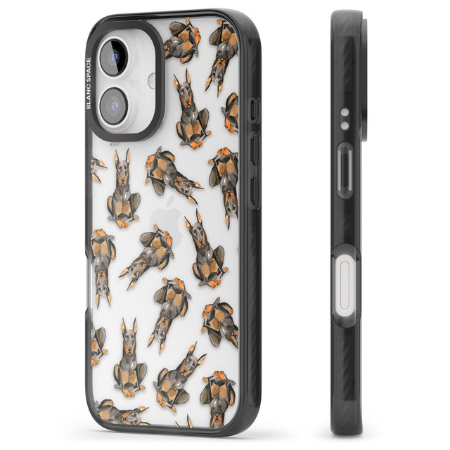 iPhone 16 Pro Max Doberman Watercolour Dog Pattern Black Impact Phone Case