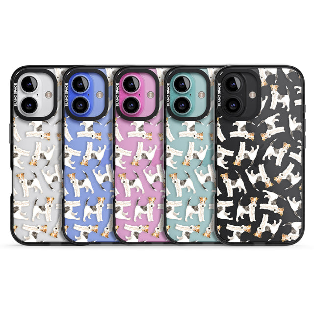 iPhone 16 Pro Max Wire Haired Fox Terrier Watercolour Dog Pattern Black Impact Phone Case