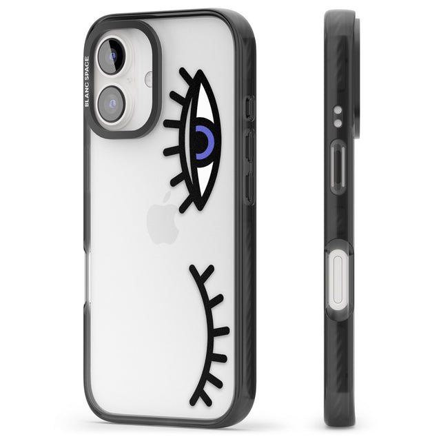 iPhone 16 Pro Max Winking Eyes Transparent Pattern Black Impact Phone Case