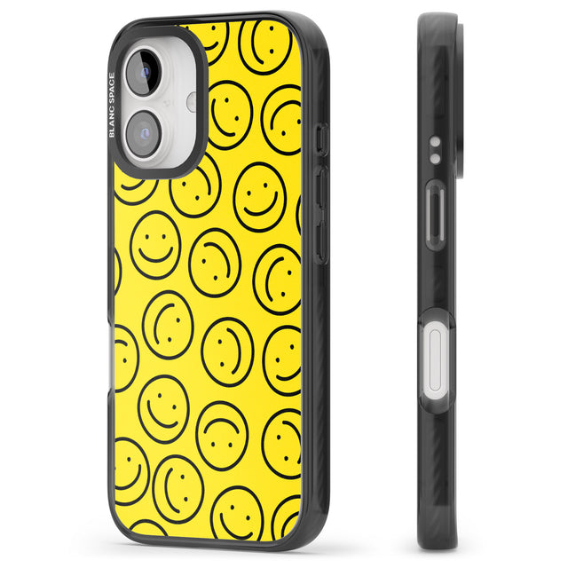 iPhone 16 Pro Max Happy Face Pattern Black Impact Phone Case