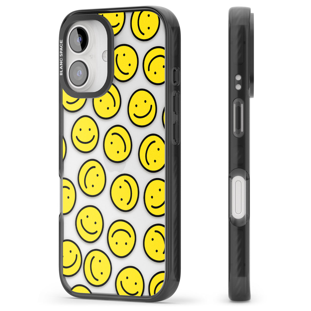 iPhone 16 Pro Max Happy Face Clear Pattern Black Impact Phone Case