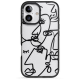 iPhone 16 Pro Max Abstract Continuous Line Faces Black on Clear Black Impact Phone Case