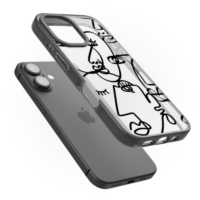 iPhone 16 Pro Max Abstract Continuous Line Faces Black on Clear Black Impact Phone Case