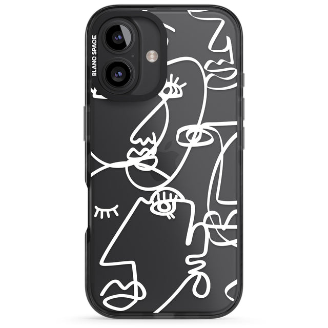 iPhone 16 Pro Max Abstract Continuous Line Faces White on Clear Black Impact Phone Case