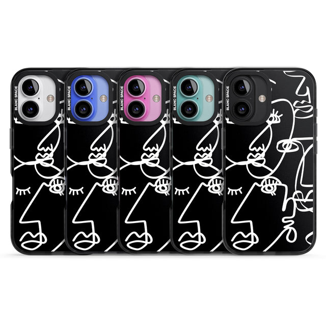 iPhone 16 Pro Max Abstract Continuous Line Faces White on Black Black Impact Phone Case