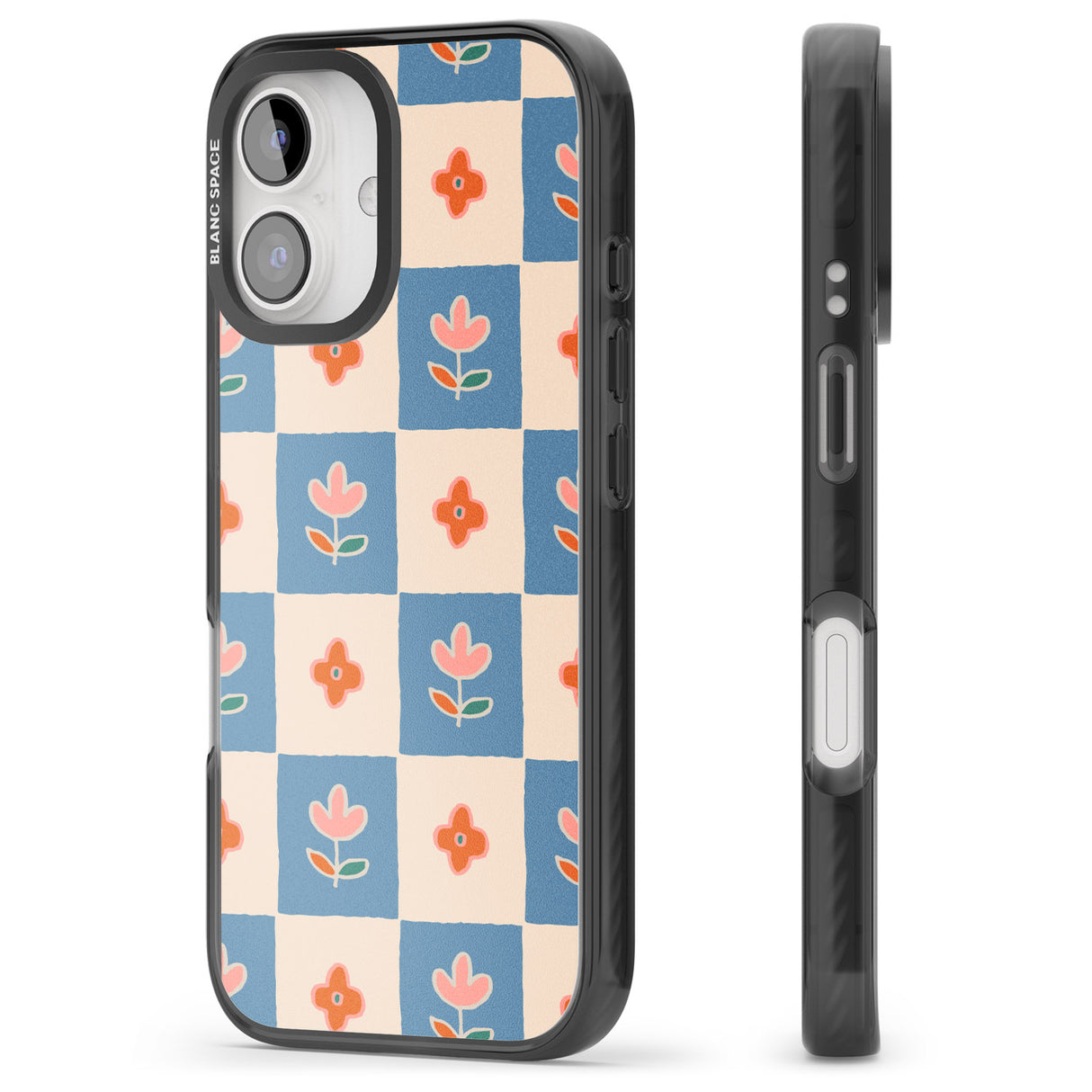 iPhone 16 Pro Max Vintage Bloom Checkered Black Impact Phone Case