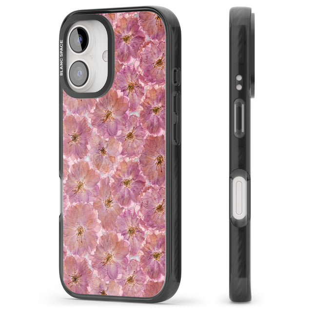 iPhone 16 Pro Max Large Pink Flowers Transparent Design Black Impact Phone Case