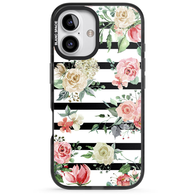 iPhone 16 Pro Max Bold Stripes & Flower Pattern Black Impact Phone Case