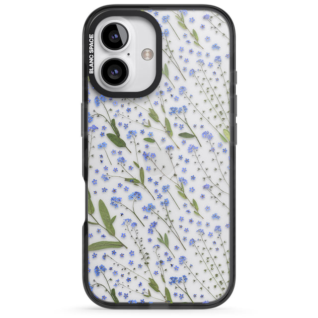 iPhone 16 Pro Max Blue Wild Flower Design Black Impact Phone Case