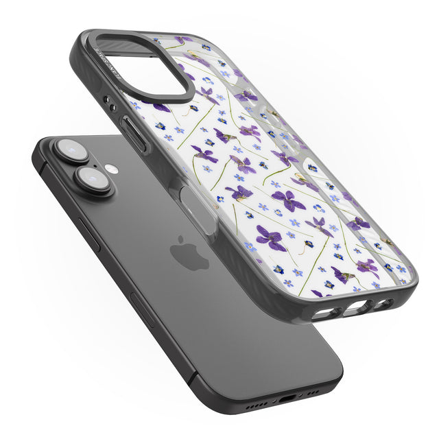 iPhone 16 Pro Max Violet & Blue Floral Pattern Design Black Impact Phone Case